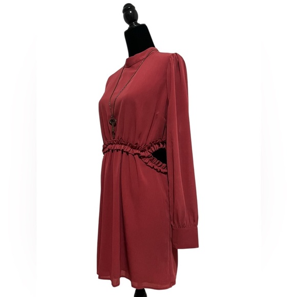 Lulus Autumn Bliss Rusty Rose Long Sleeve Cutout Mini Dress Size L - Picture 8 of 16